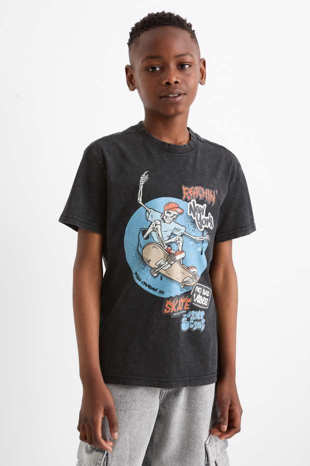 Copii - Băieți - Schelet skater - tricou cu mânecă scurtă - negru