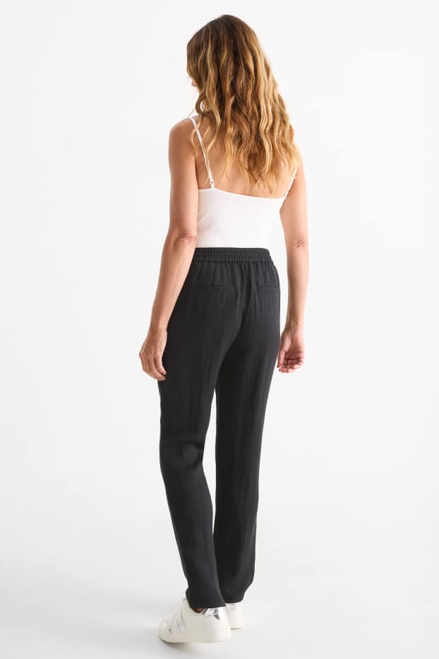 Femei - Pantaloni de stofă - talie medie - tapered fit - negru