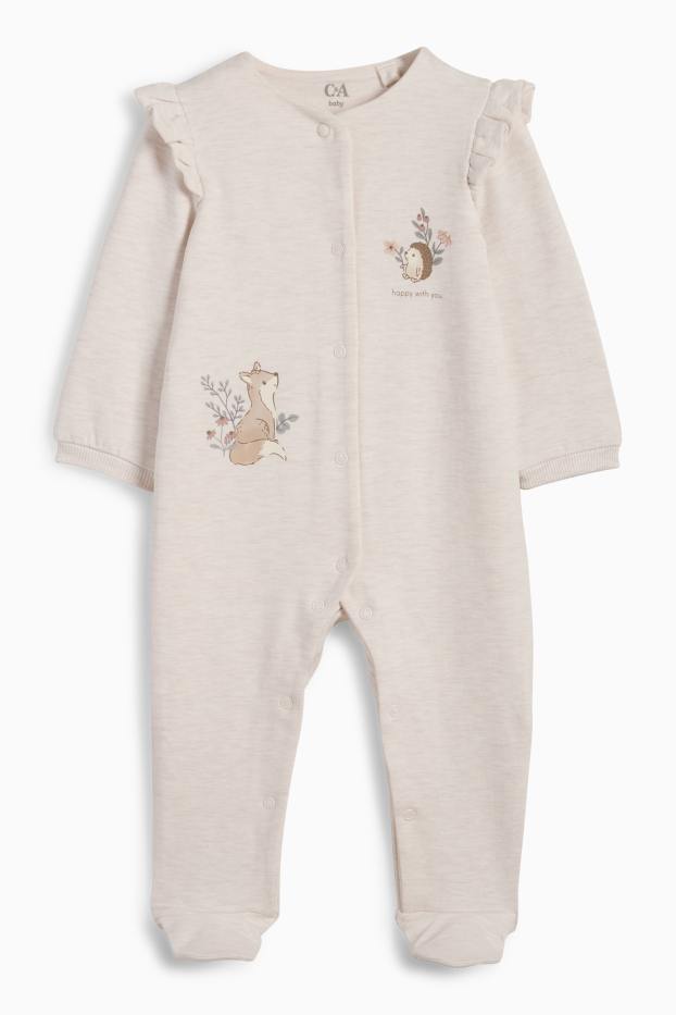 Bebeluși - fete - Vulpe și arici - pijama salopetă bebeluși - bej melanj