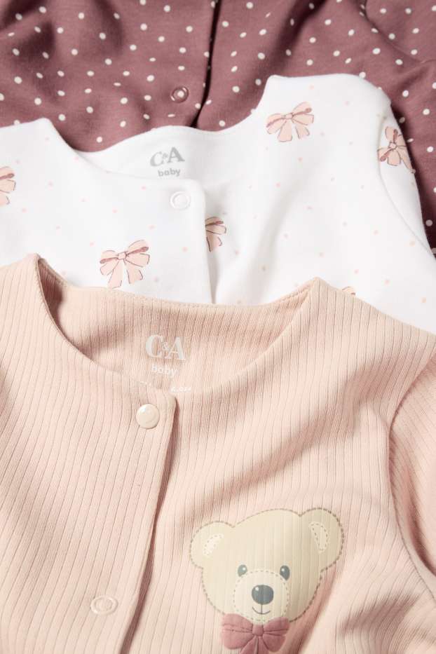 Bebeluși - fete - Multipack 3 buc. - ursuleți și fundă - pijama salopetă bebeluși - roz