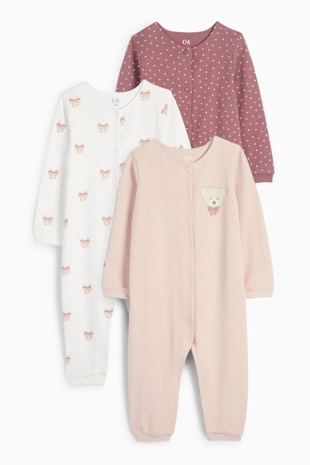 Bebeluși - fete - Multipack 3 buc. - ursuleți și fundă - pijama salopetă bebeluși - roz