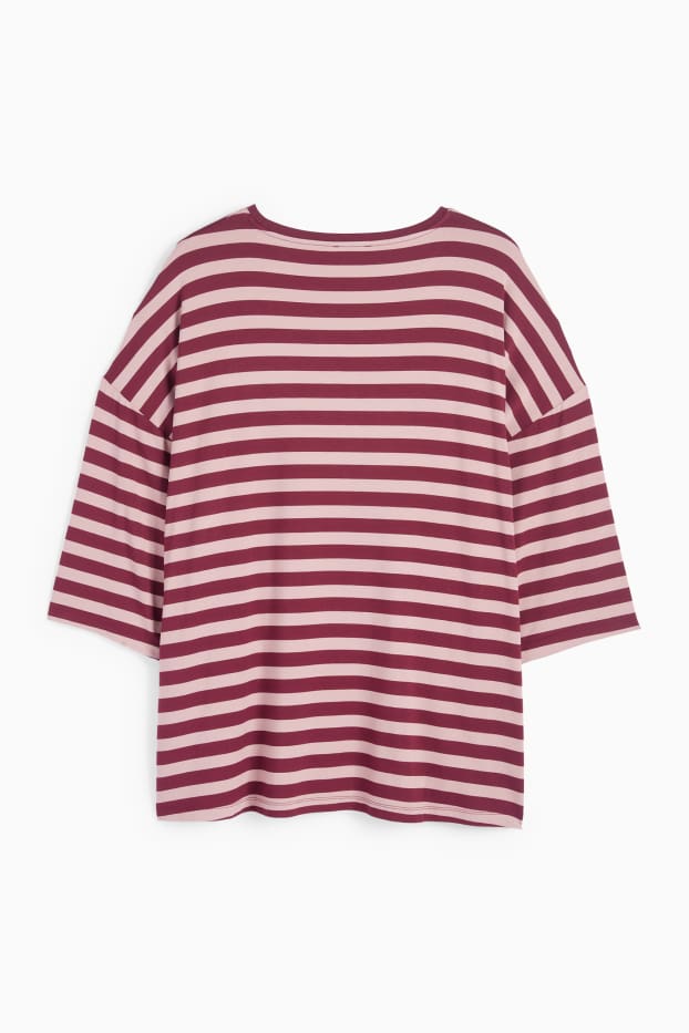 Femei - Tricou - regular fit - cu dungi - roz / roșu închis
