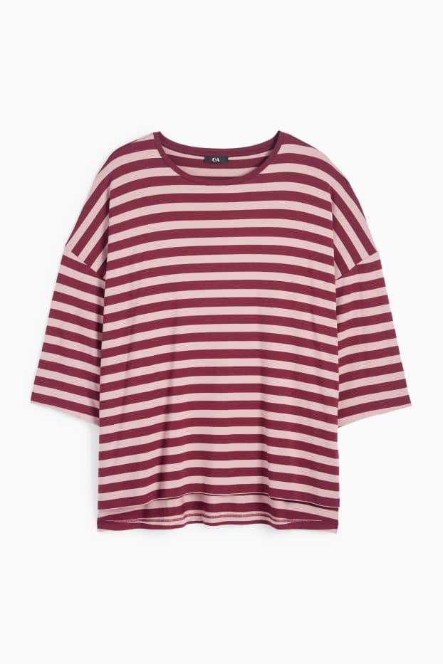 Femei - Tricou - regular fit - cu dungi - roz / roșu închis