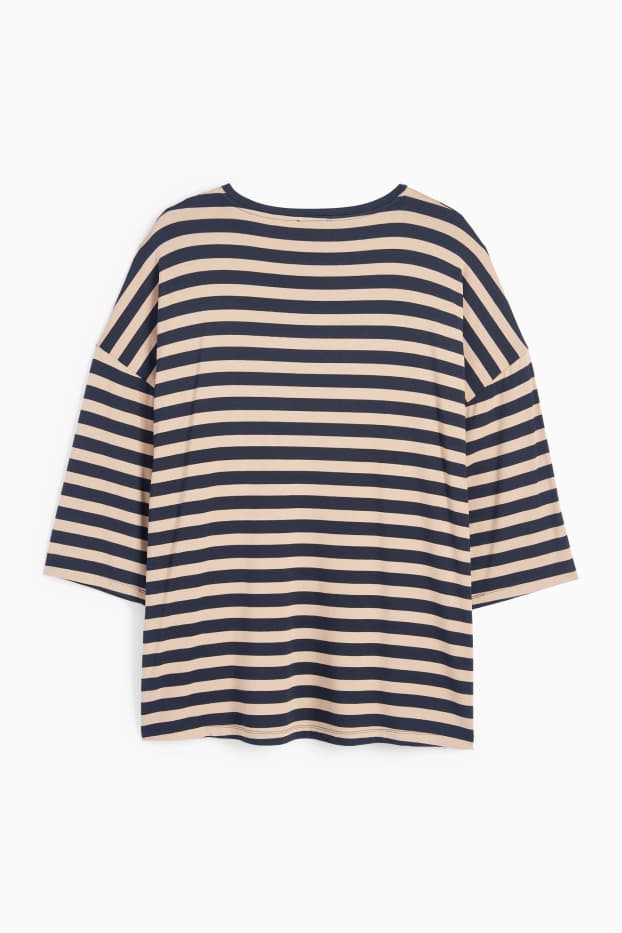 Femei - Tricou - regular fit - cu dungi - albastru / bej