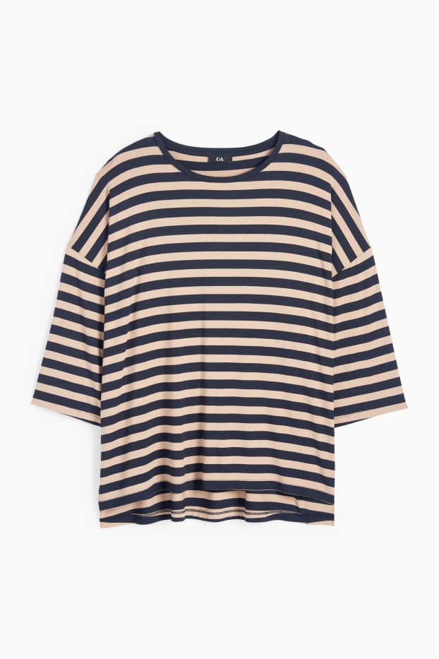 Femei - Tricou - regular fit - cu dungi - albastru / bej