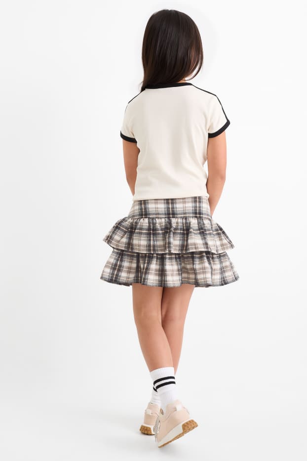Children Girls - Flannel skirt - check - beige