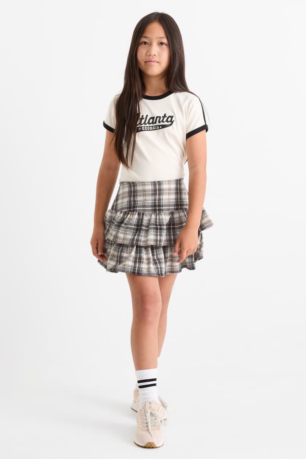 Children Girls - Flannel skirt - check - beige