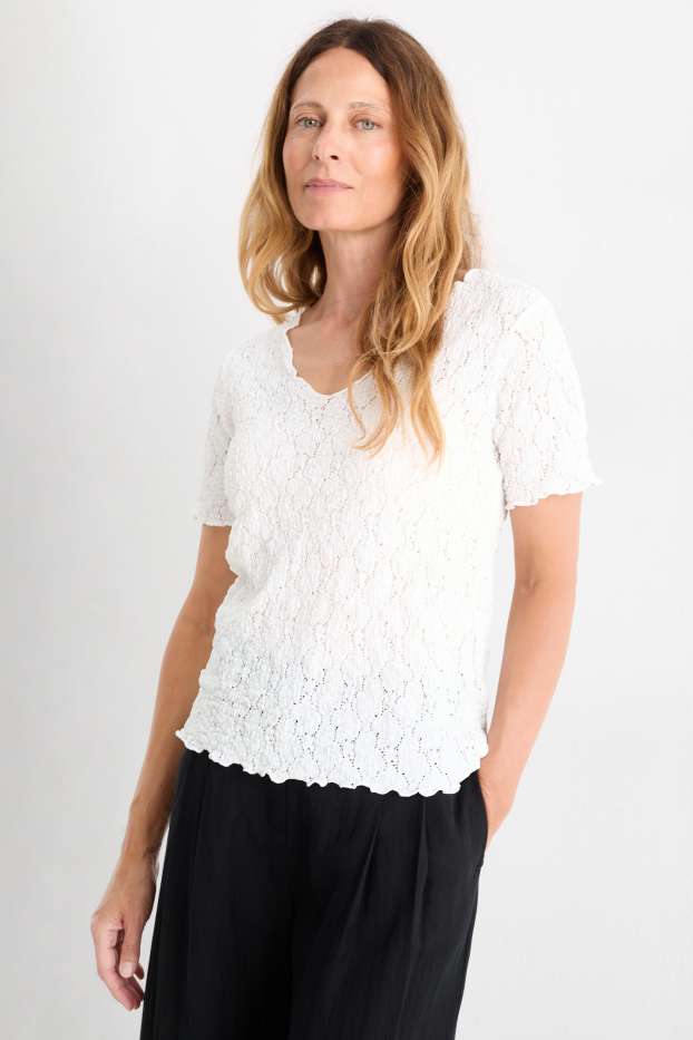 Femei - Tricou - regular fit - structurat - alb