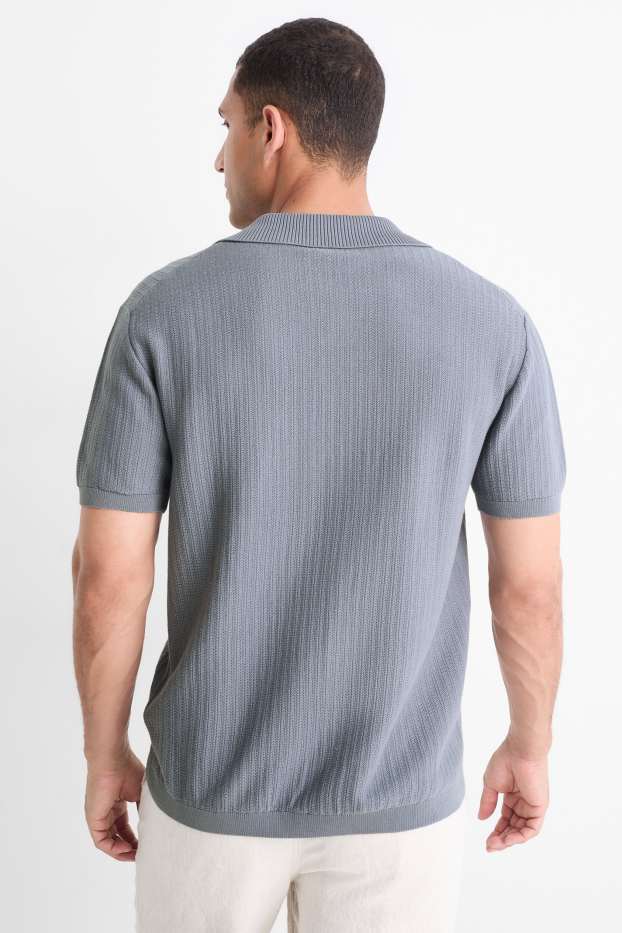 Bărbați - Tricou polo tricotat - relaxed fit - structurat - gri