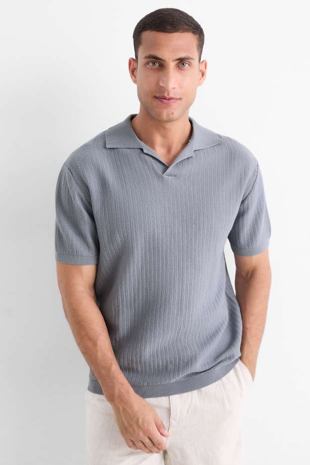 Bărbați - Tricou polo tricotat - relaxed fit - structurat - gri
