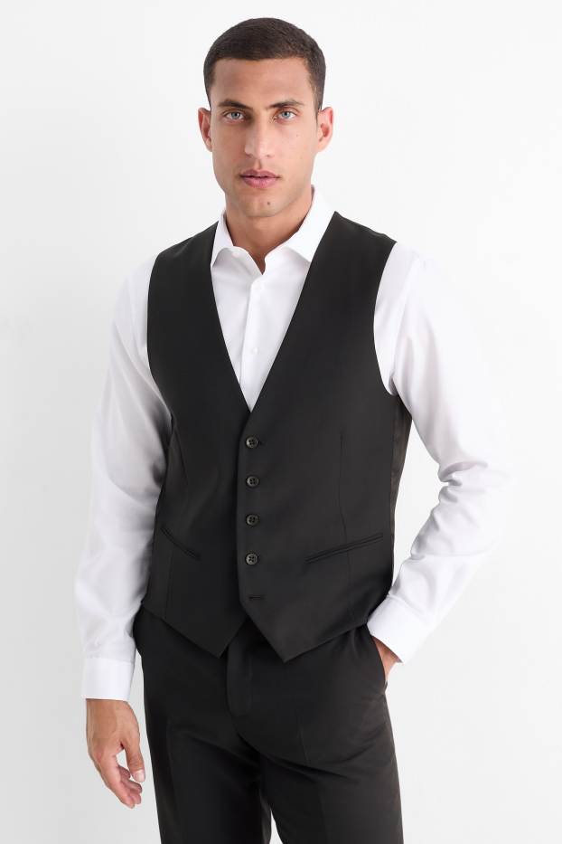 Bărbați - Vestă - regular fit - Flex - amestec din lână pură - negru