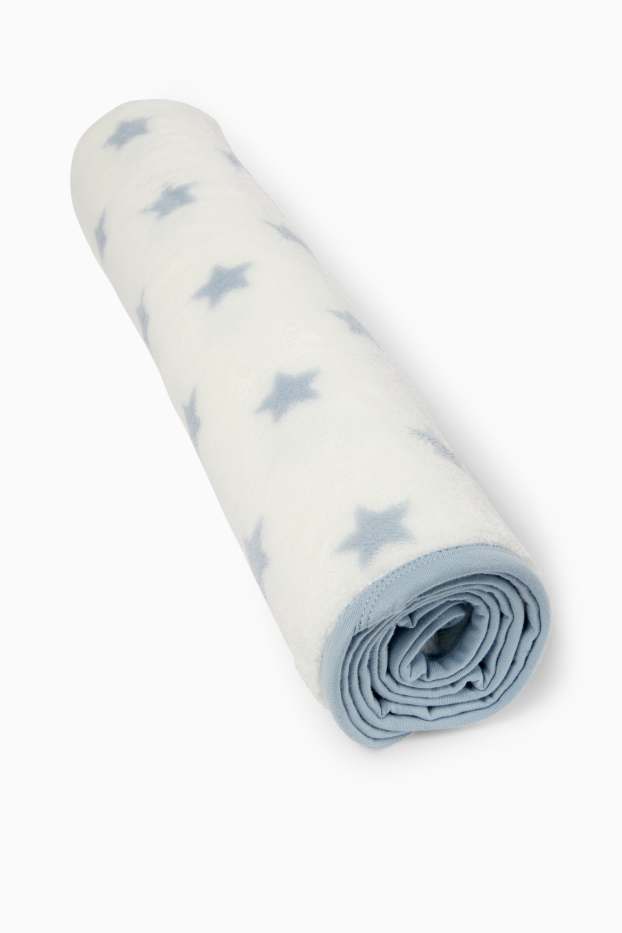 Bebeluși - băieți - Steluțe - pătură de fleece bebeluși - 100 x 85 cm - alb / albastru