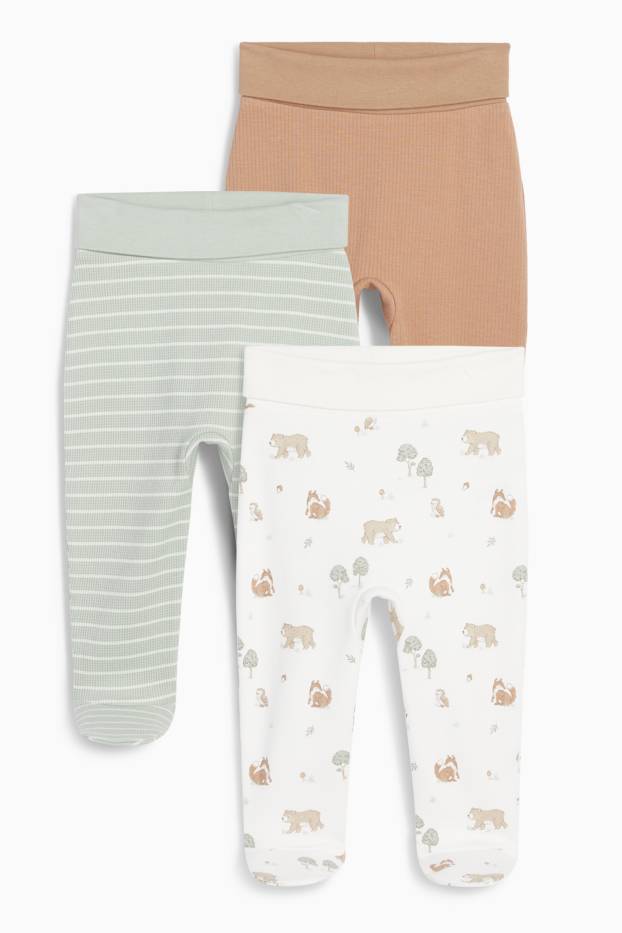 Unisex - Multipack 3 perechi - animale din pădure - pantaloni nou-născuți - albastru / bej