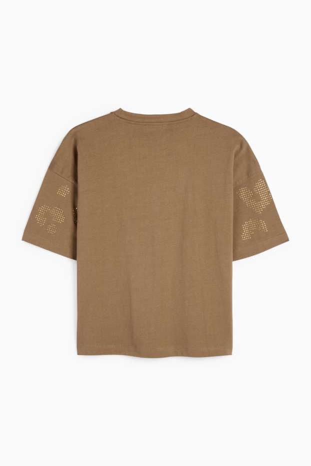Femei - Tricou cu ștrasuri - regular fit - verde