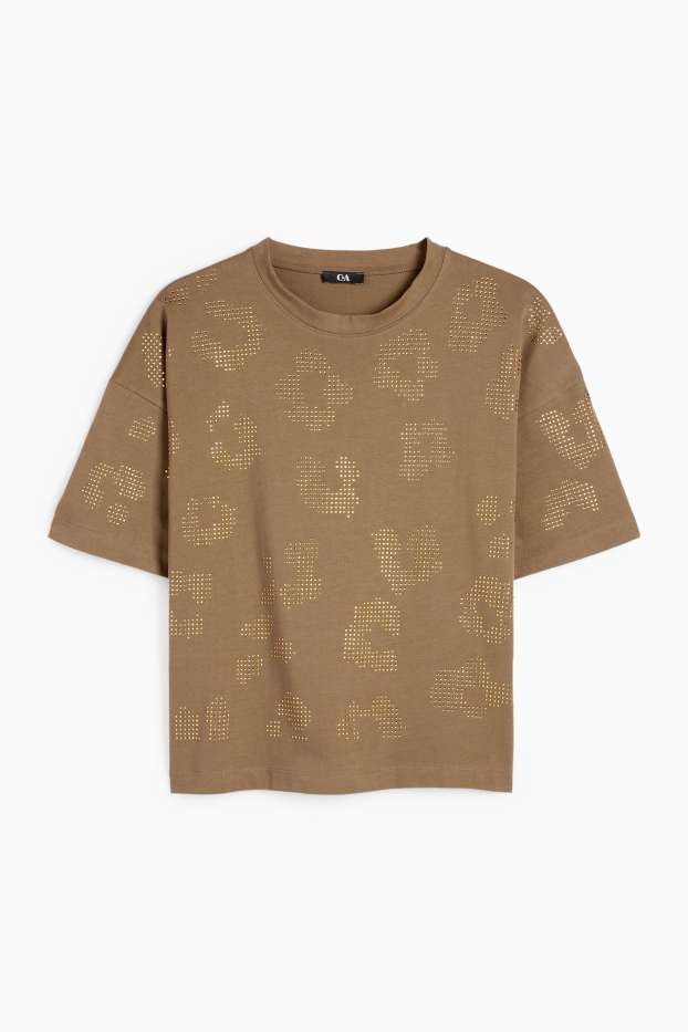 Femei - Tricou cu ștrasuri - regular fit - verde
