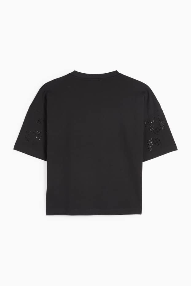 Femei - Tricou cu ștrasuri - regular fit - negru