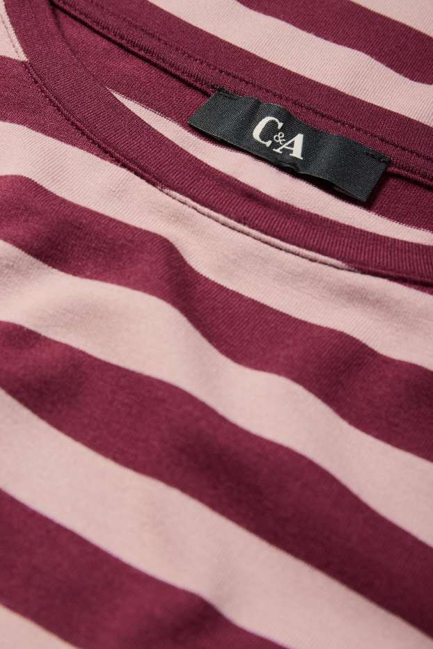 Femei - Tricou - regular fit - cu dungi - roz / roșu închis