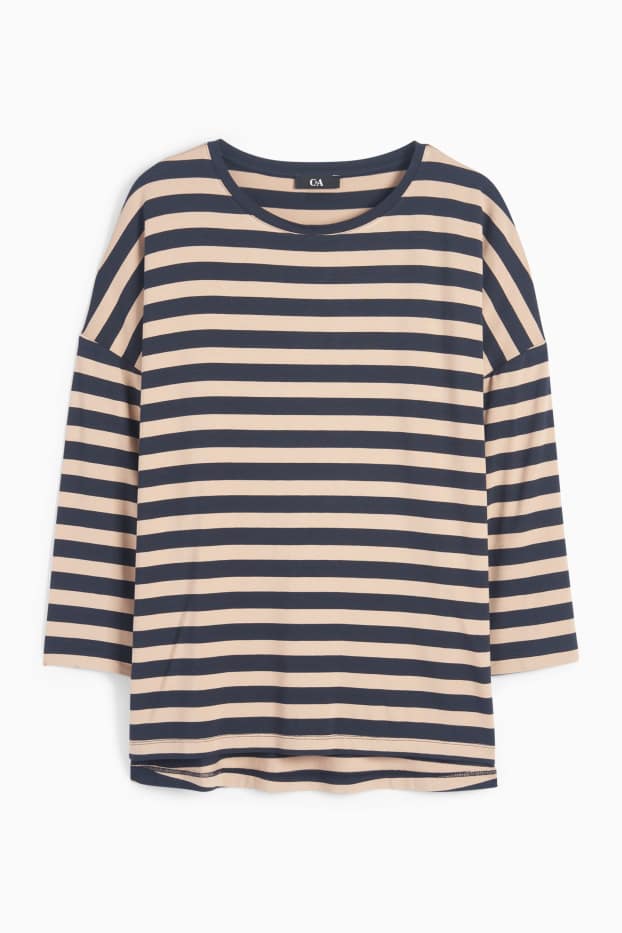 Femei - Tricou - regular fit - cu dungi - albastru / bej