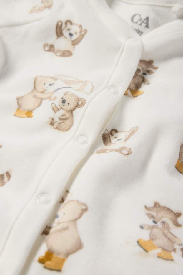 Bebeluși - băieți - Ursuleți - pijama salopetă bebeluși - alb