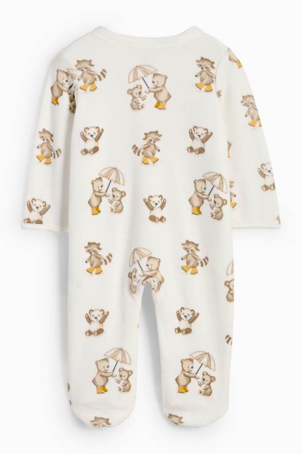 Bebeluși - băieți - Ursuleți - pijama salopetă bebeluși - alb