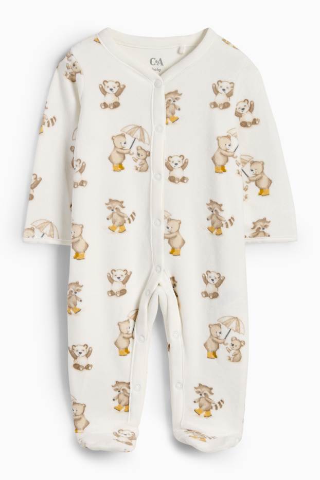 Bebeluși - băieți - Ursuleți - pijama salopetă bebeluși - alb