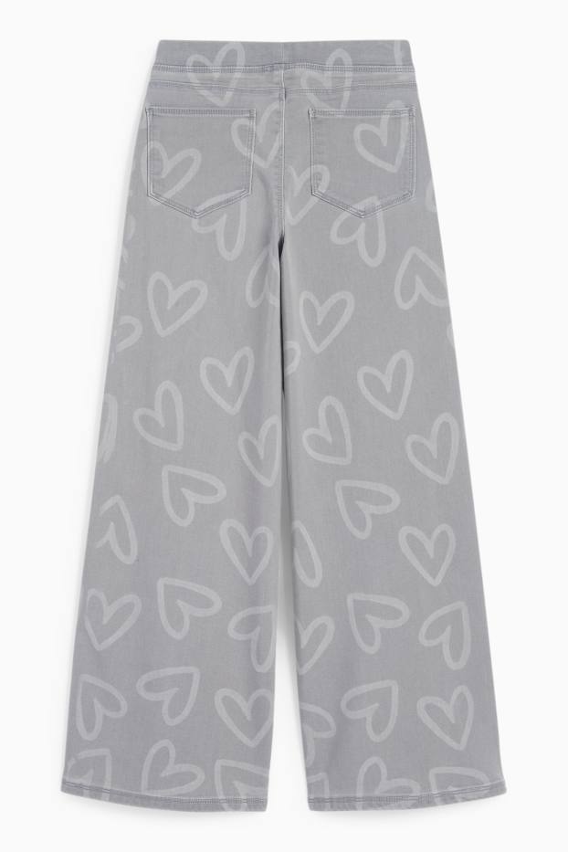Copii - Fete - Inimă - wide leg jeans - denim-gri deschis
