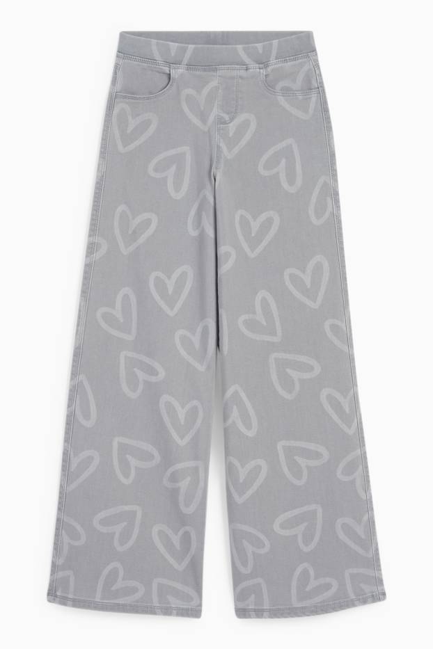 Copii - Fete - Inimă - wide leg jeans - denim-gri deschis
