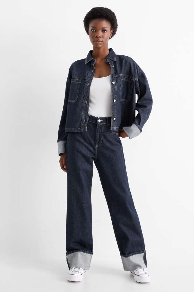 Femei - Baggy jeans - talie medie - denim-albastru închis