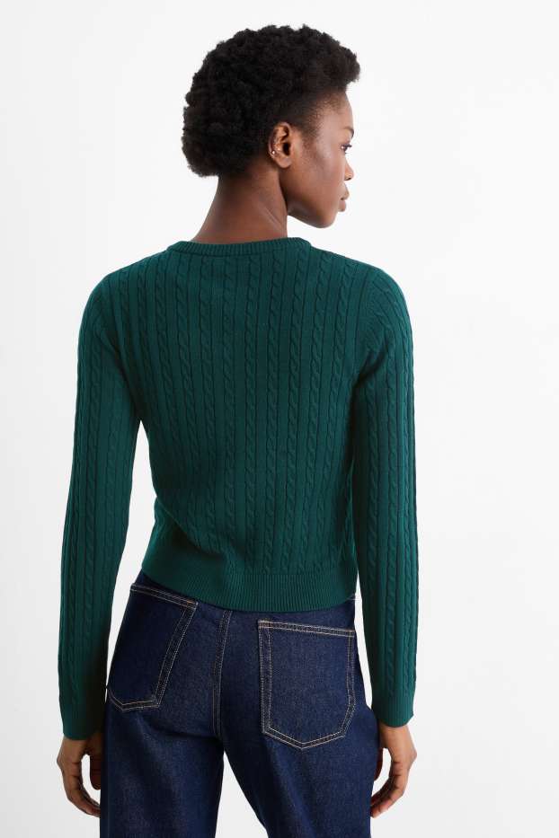 Damen - Strickjacke - Zopfmuster - dunkelgrün