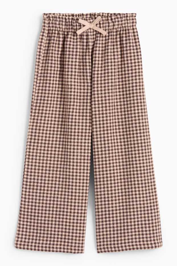 Copii - Fete - Pantaloni din flanel - în carouri - maro deschis