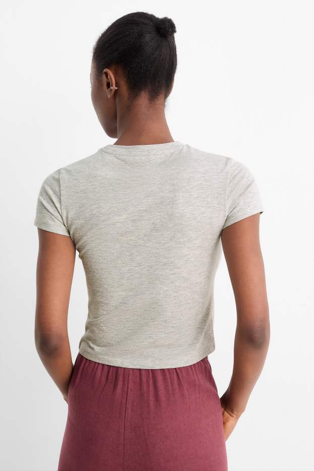 Femei - Tricou crop - gri deschis