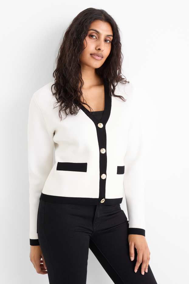 Femei - Cardigan tricotat - negru / alb
