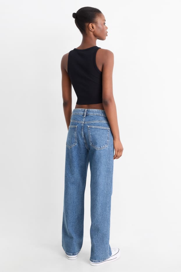 Femei - Baggy jeans - talie medie - denim-albastru