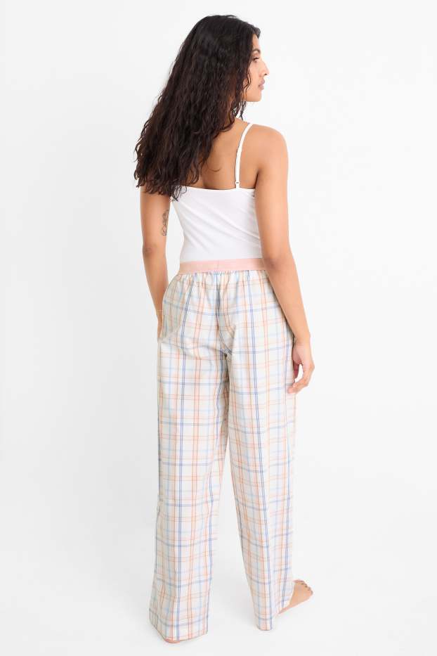 Femei - Pantaloni de pijama - în carouri - alb-crem