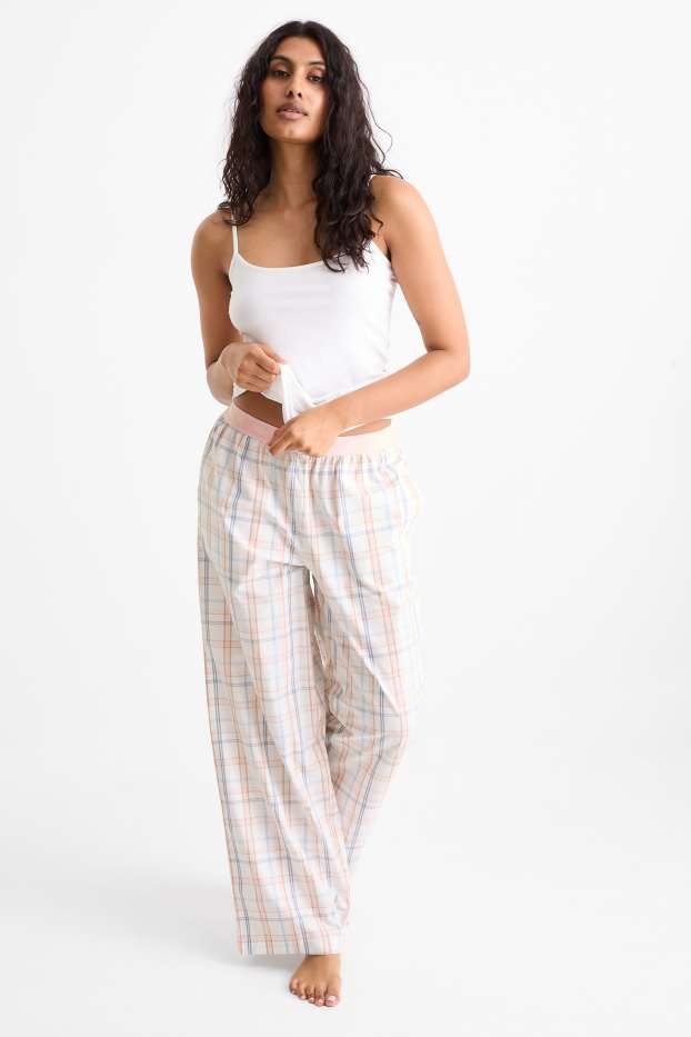 Femei - Pantaloni de pijama - în carouri - alb-crem