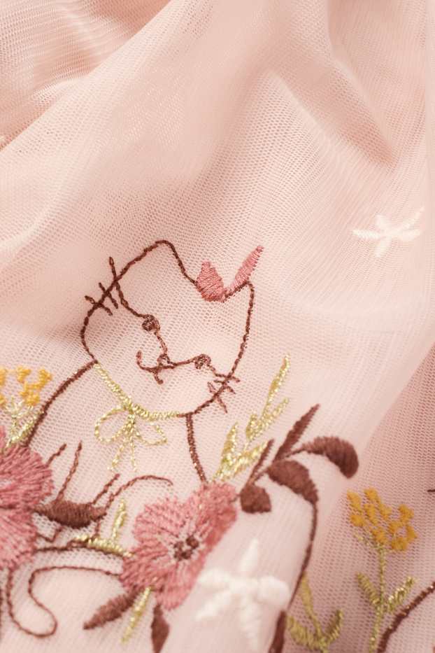 Copii - Fete - Floare și pisică - rochie - reiată - roz