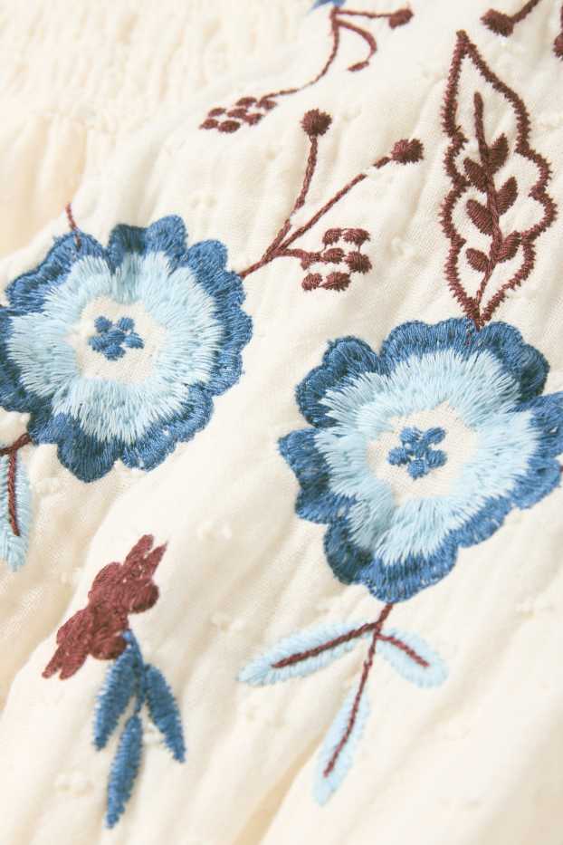 Copii - Fete - Floare - bluză - structurată - alb-crem
