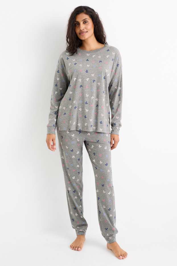 Dámské - Pyžamo - se vzorem - šedá-žíhaná