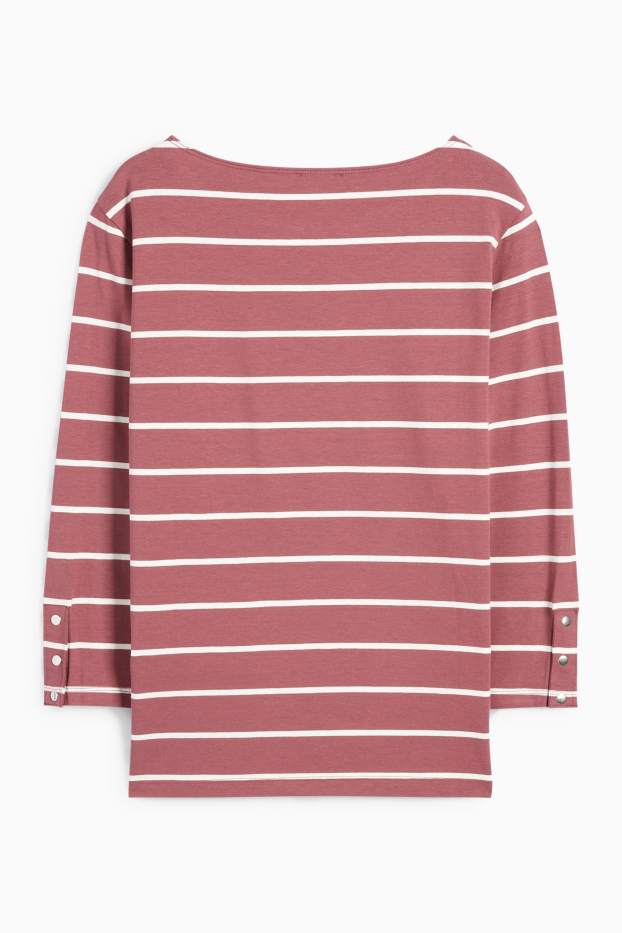 Femei - Tricou cu mânecă lungă - cu dungi - roz închis
