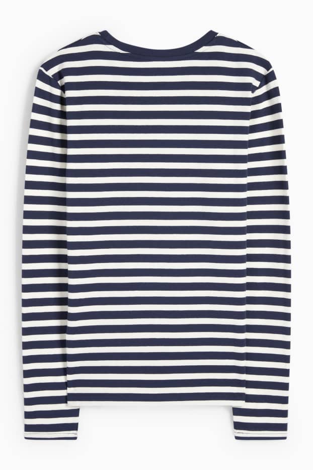Dames - Longsleeve - gestreept - donkerblauw / wit