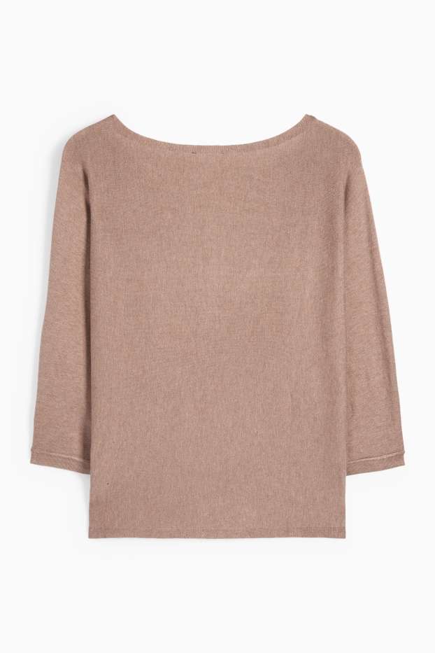 Dames - Fijn gebreide trui - bruin