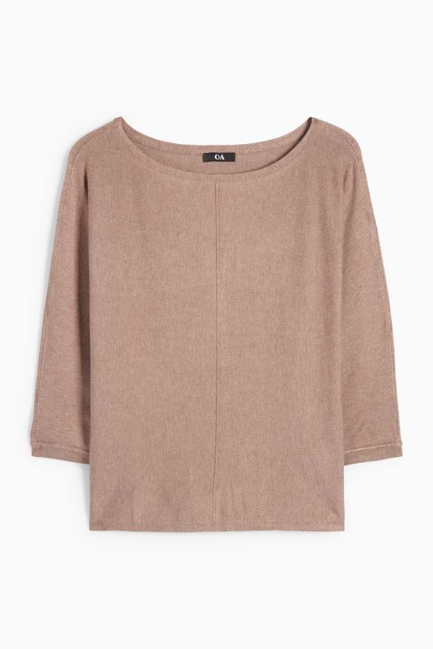 Dames - Fijn gebreide trui - bruin