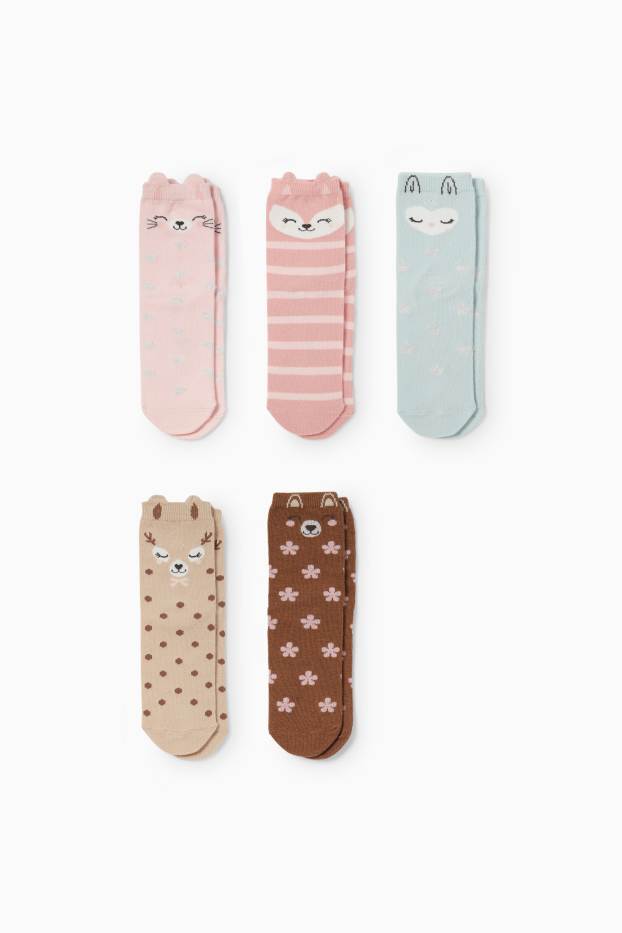 Copii - Fete - Multipack 5 perechi - animale - șosete cu motive - cu model - roz