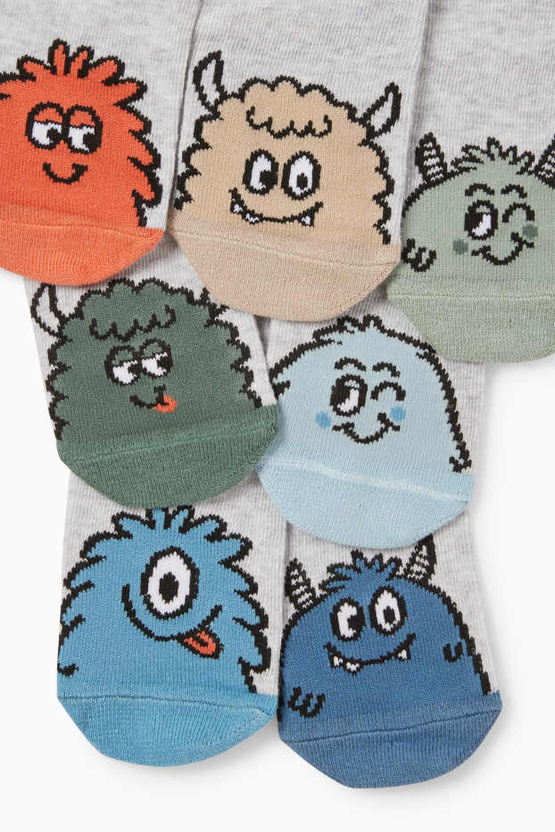 Copii - Băieți - Multipack 7 perechi - monștri - șosete cu motive - gri