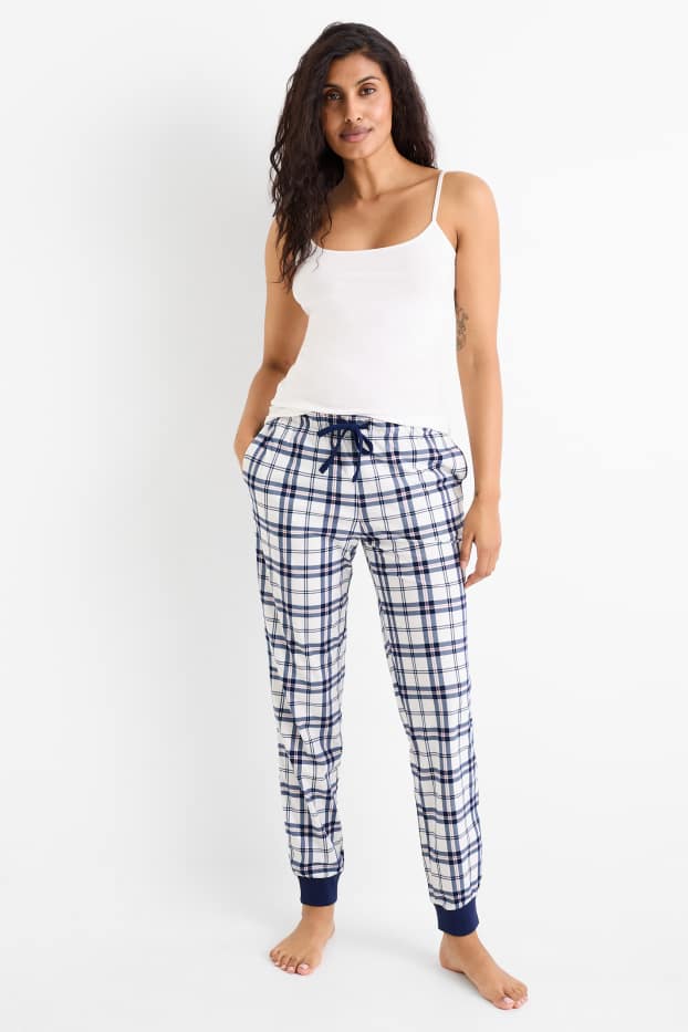 Femei - Pantaloni de pijama din flanel - în carouri - albastru închis / alb