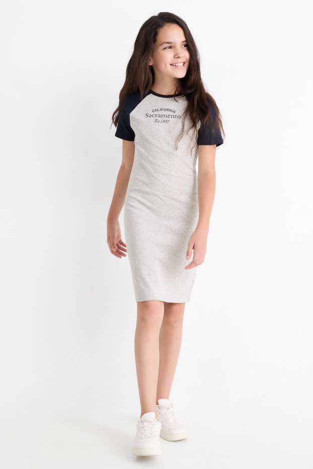 Children Girls - T-shirt dress - light gray-melange