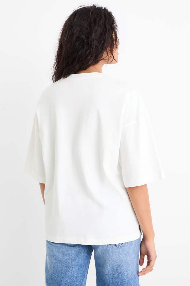 Femei - Tricou cu ștrasuri - supradimensionat - alb
