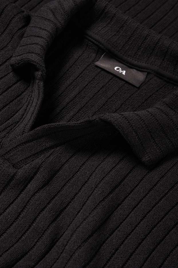 Bărbați - Tricou polo din tricot - reiat - negru