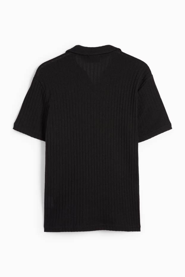 Bărbați - Tricou polo din tricot - reiat - negru