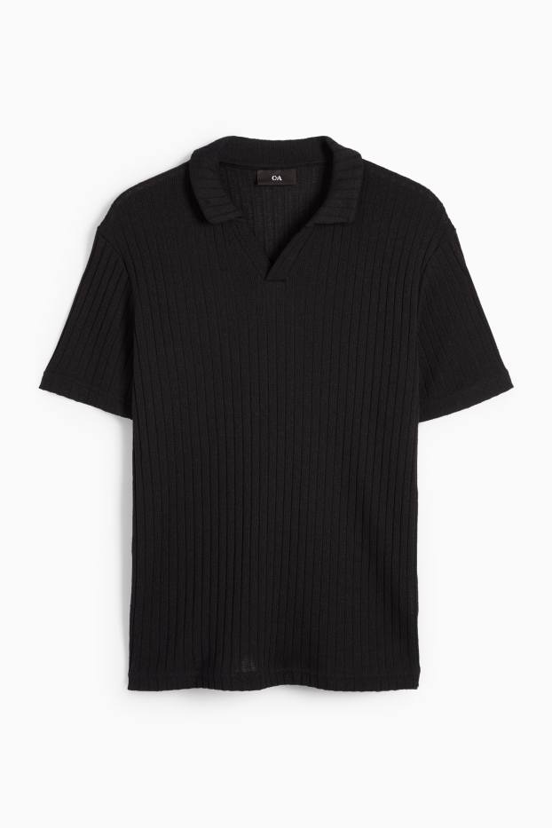 Bărbați - Tricou polo din tricot - reiat - negru